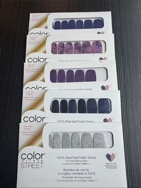 Color Street Press-On Nails Set — Purple, Lavender, Navy, Silver Glitter